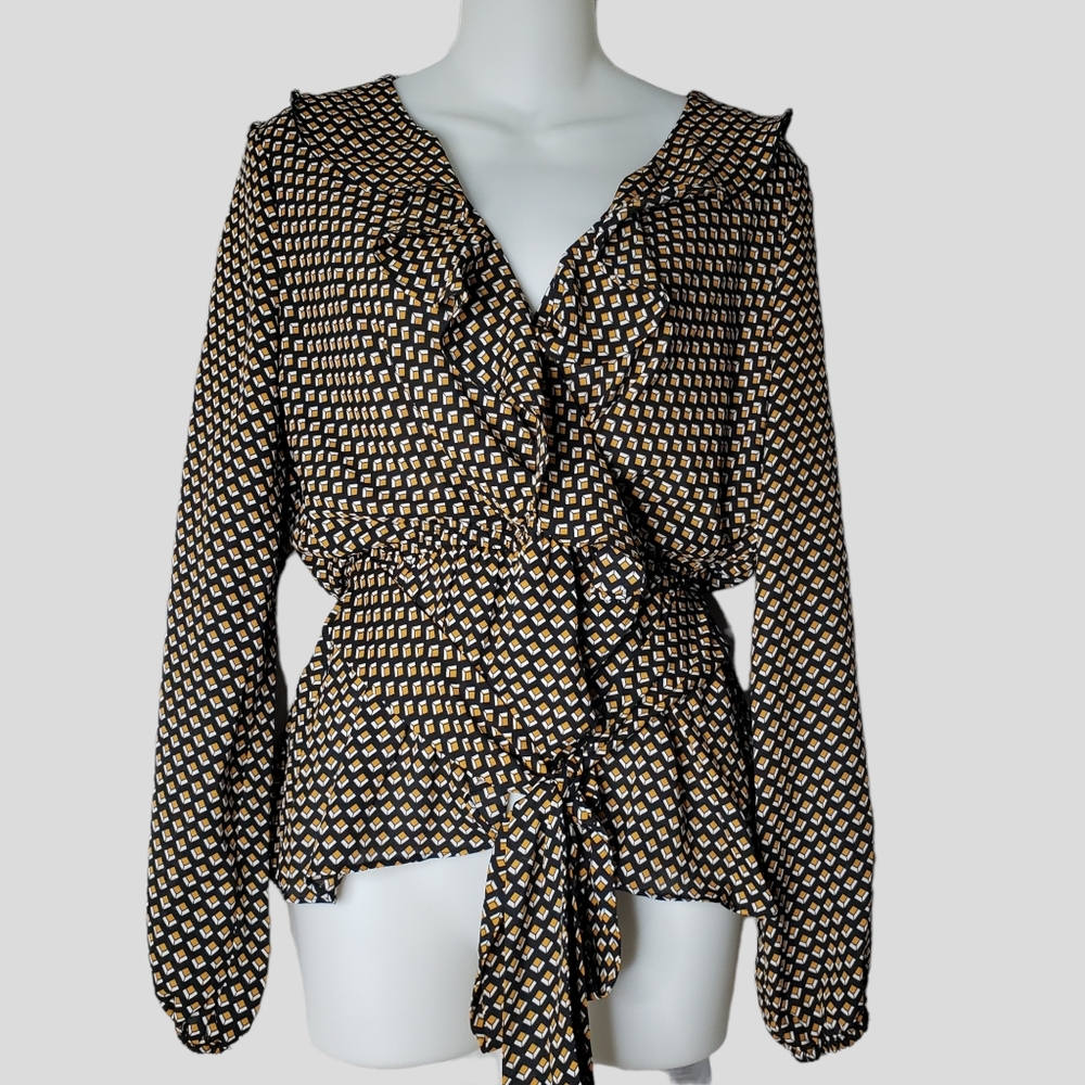 Max Studio Womens Faux Wrap Top Ruffle Blouse Size Small